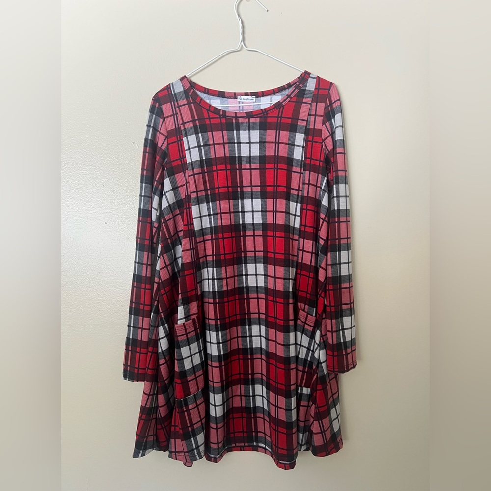 Red Plaid Long Sleeve Dress